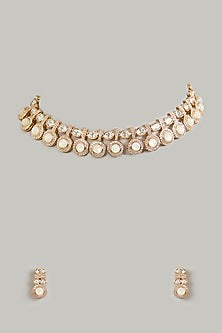 Gold Finish Kundan Polki Choker Necklace Set