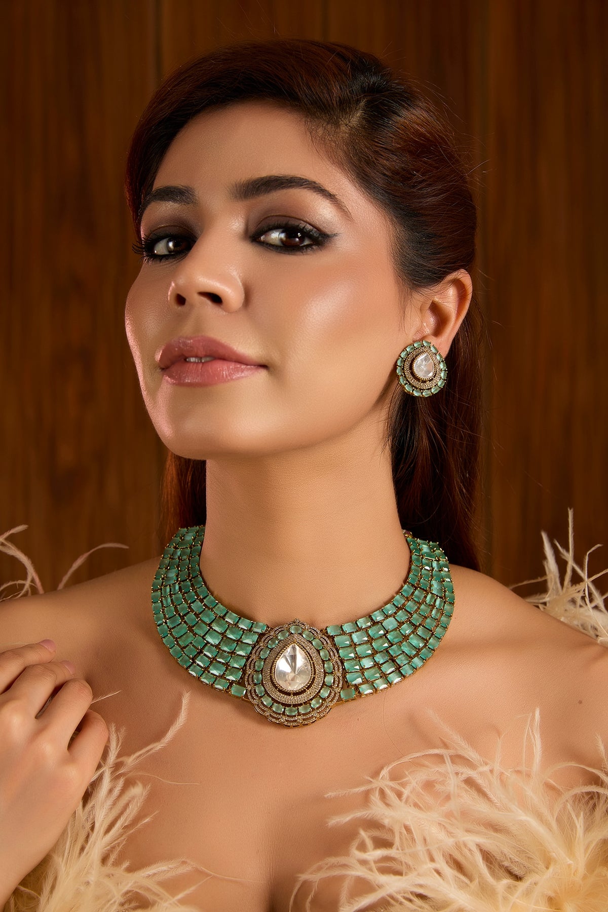 Gold Finish Green Zircon Necklace Set