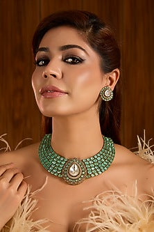 Gold Finish Green Zircon Necklace Set
