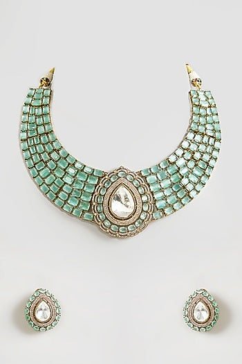 Gold Finish Green Zircon Necklace Set