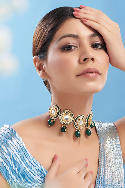 Gold Plated Kundan Polki Choker Necklace