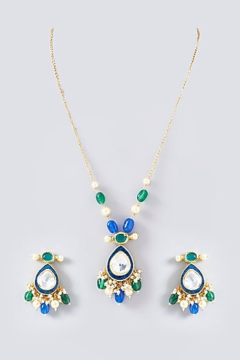 Gold Plated Kundan Polki Long Necklace Set