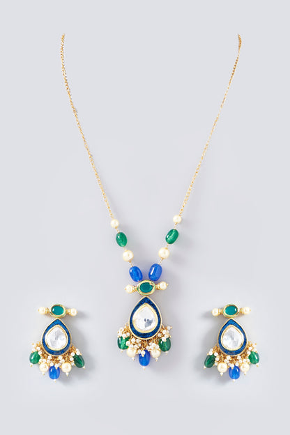 Gold Plated Kundan Polki Long Necklace Set