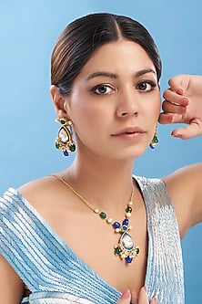 Gold Plated Kundan Polki Long Necklace Set