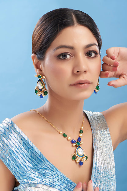 Gold Plated Kundan Polki Long Necklace Set