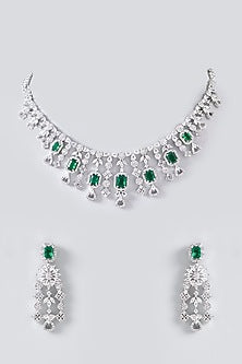 White Rhodium Finish Zircon Necklace Set
