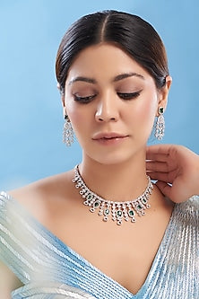 White Rhodium Finish Zircon Necklace Set