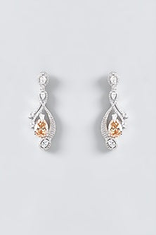 White Rhodium Finish Zircon Dangler Earrings