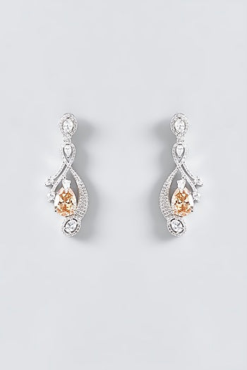 White Rhodium Finish Zircon Dangler Earrings