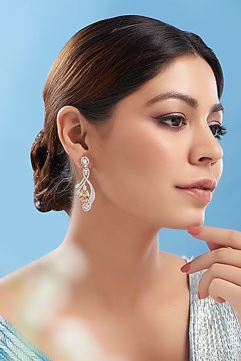 White Rhodium Finish Zircon Dangler Earrings