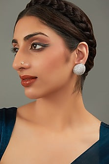 White Rhodium Finish Zircon Stud Earrings