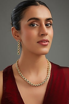 Gold Plated Green Kundan Polki Necklace Set