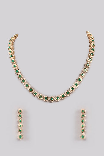 Gold Plated Green Kundan Polki Necklace Set