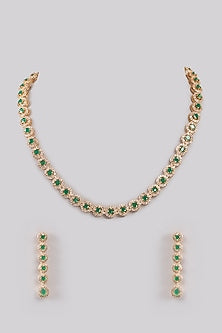 Gold Plated Green Kundan Polki Necklace Set
