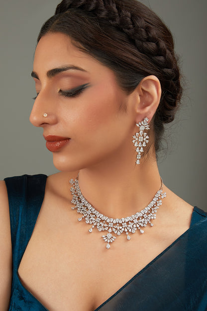 White Rhodium Finish Zircon Necklace Set
