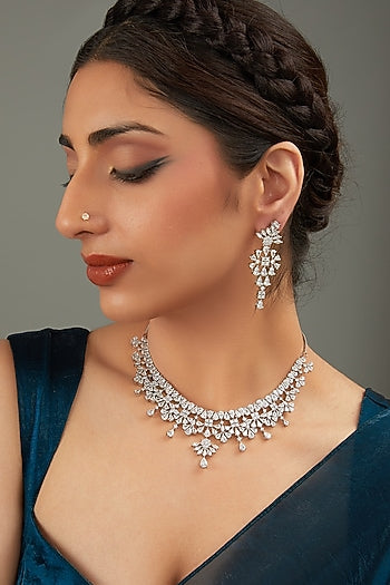 White Rhodium Finish Zircon Necklace Set