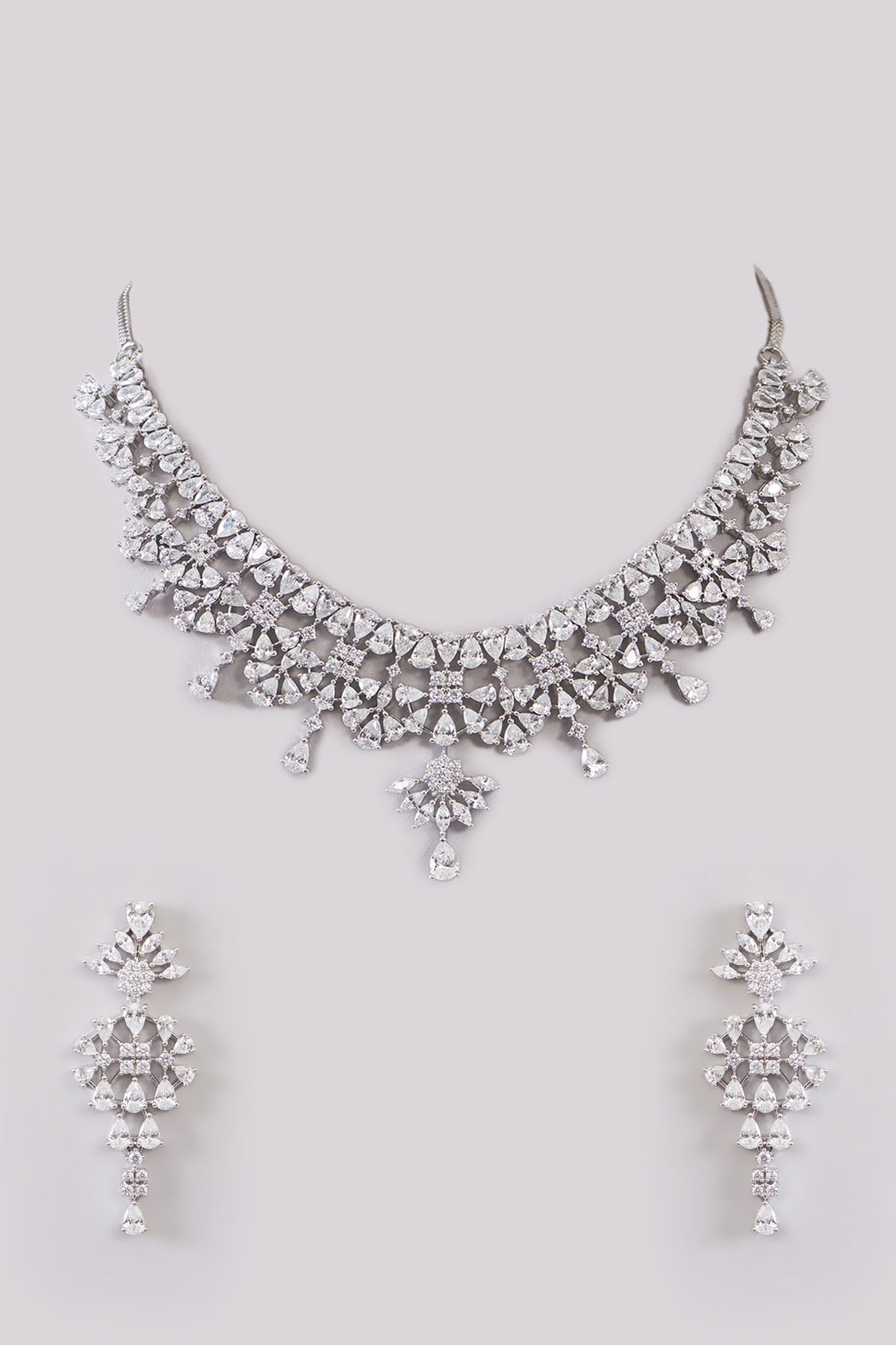 White Rhodium Finish Zircon Necklace Set