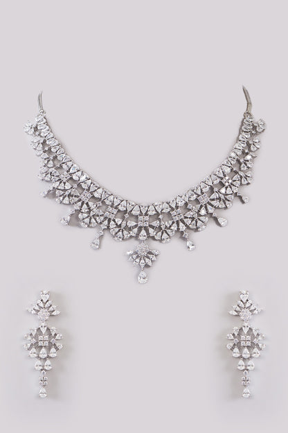 White Rhodium Finish Zircon Necklace Set
