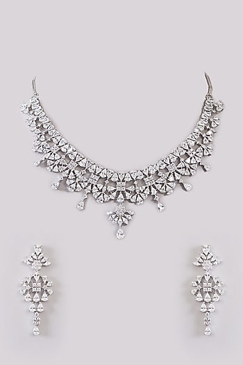 White Rhodium Finish Zircon Necklace Set