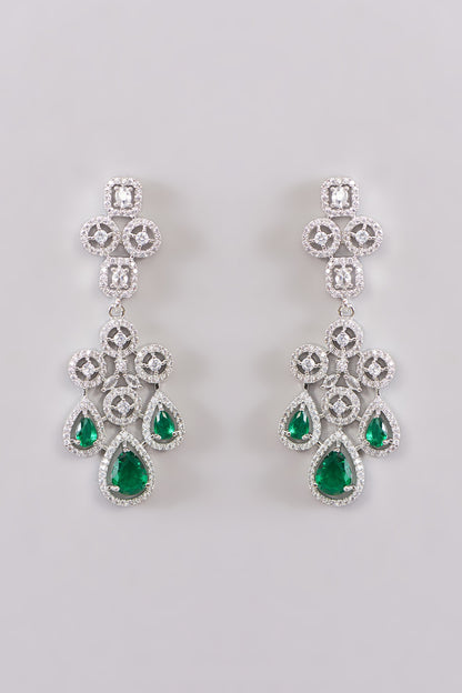 White Rhodium Finish Green Zircon Necklace Set