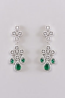 White Rhodium Finish Green Zircon Necklace Set