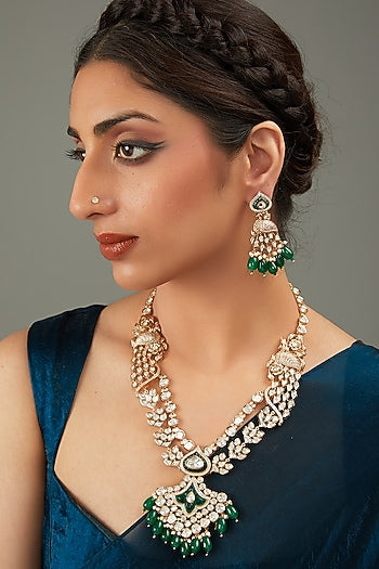 Gold Plated Green Kundan Polki Necklace Set