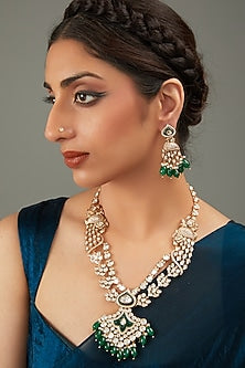 Gold Plated Green Kundan Polki Necklace Set
