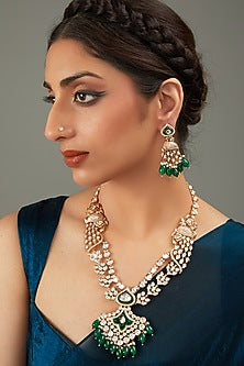 Gold Plated Green Kundan Polki Necklace Set