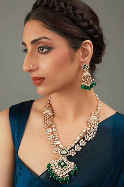 Gold Plated Green Kundan Polki Necklace Set