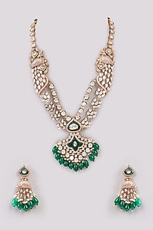 Gold Plated Green Kundan Polki Necklace Set