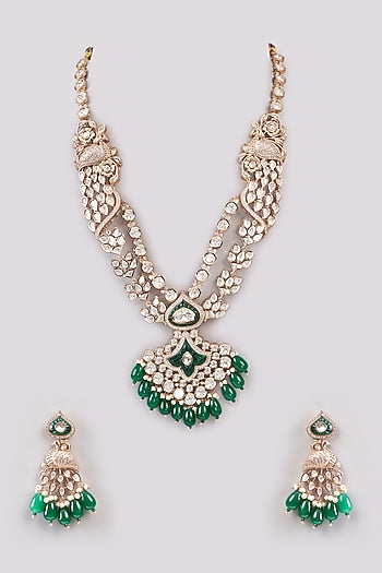 Gold Plated Green Kundan Polki Necklace Set
