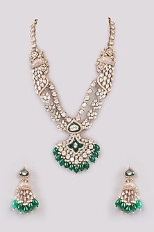 Gold Plated Green Kundan Polki Necklace Set