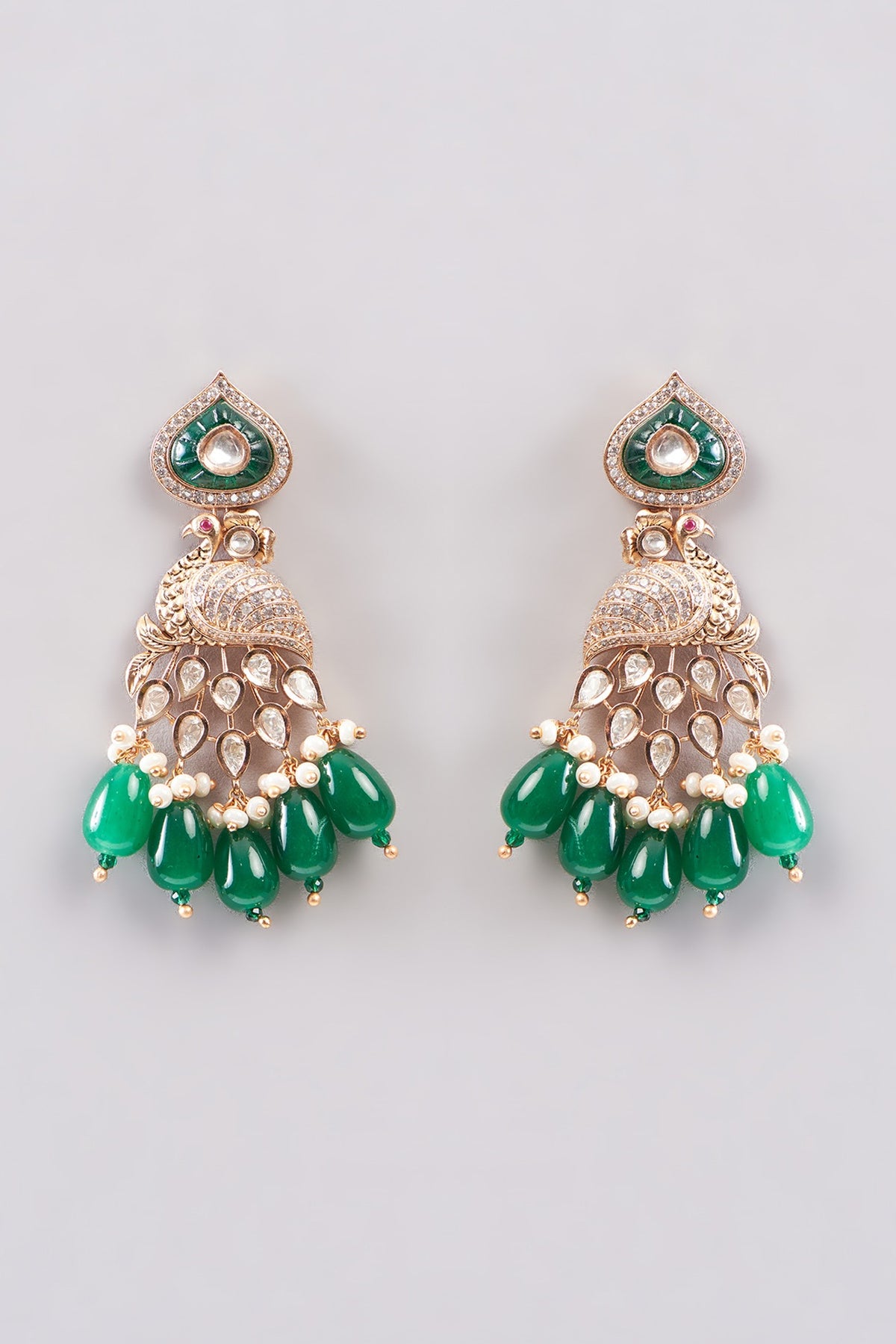 Gold Plated Green Kundan Polki Necklace Set