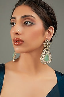 Gold Plated Green Kundan Polki Chandbali Earrings