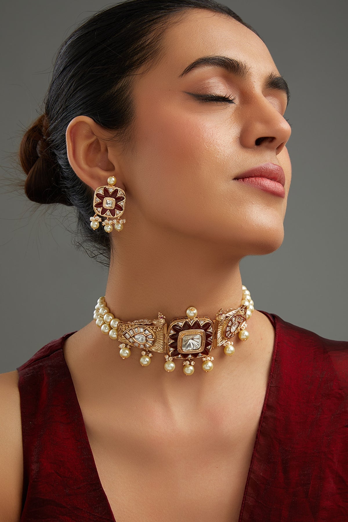 Gold Plated Kundan Polki Choker Necklace Set