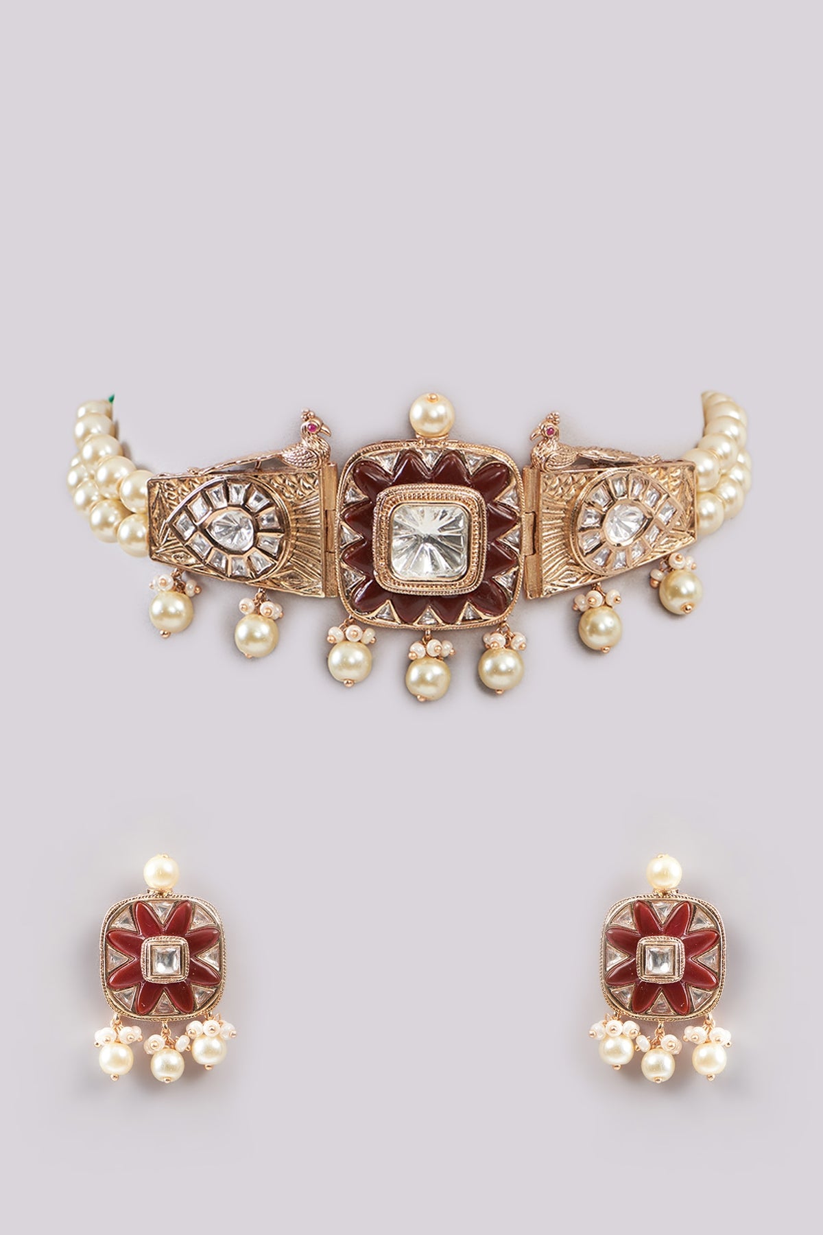 Gold Plated Kundan Polki Choker Necklace Set