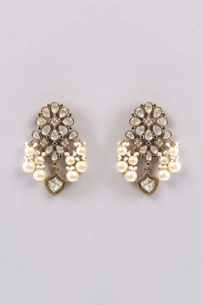 Gold Plated White Kundan Polki Necklace Set