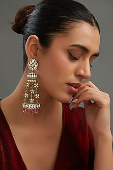 Gold Plated White Kundan Polki Chandbali Earrings