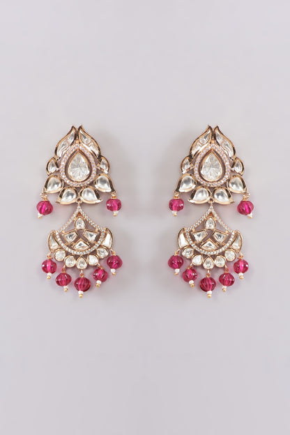 Gold Plated Kundan Polki & Red Beaded Necklace Set
