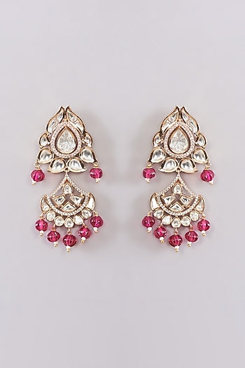 Gold Plated Kundan Polki & Red Beaded Necklace Set