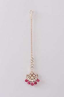 Gold Plated Kundan Polki & Red Beaded Necklace Set