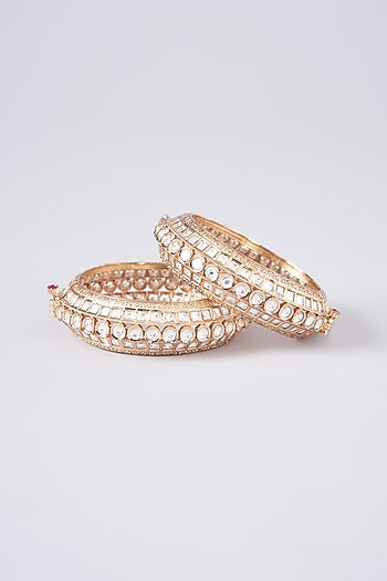 Gold Plated White Kundan Polki Bangle