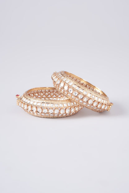 Gold Plated White Kundan Polki Bangle