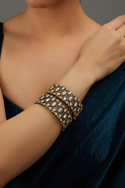 Gold Plated White Kundan Polki Bangle