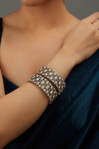 Gold Plated White Kundan Polki Bangle