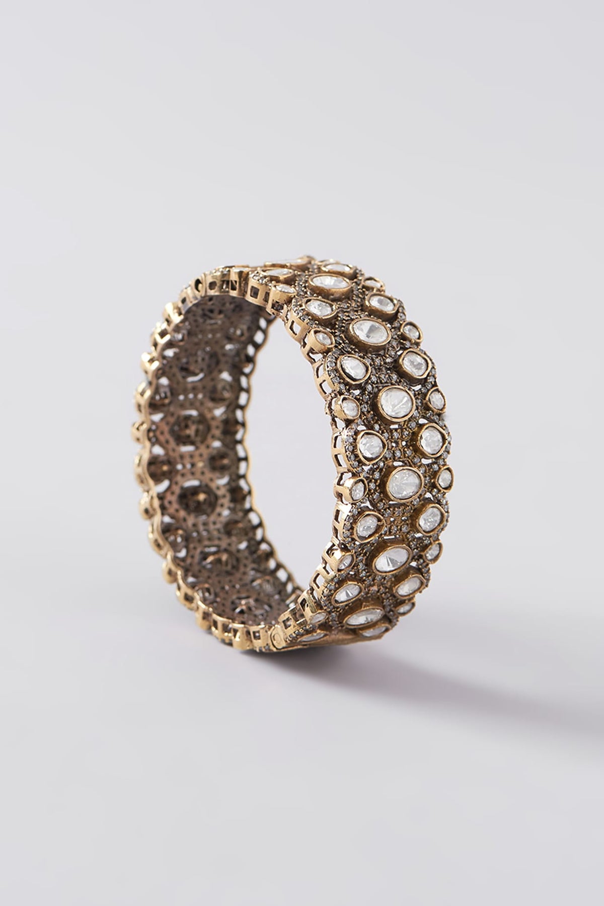 Gold Plated White Kundan Polki Bangle