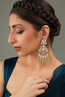 Gold Plated Green Kundan Polki Chandbali Earrings