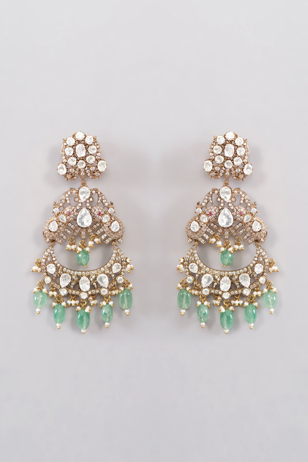 Gold Plated Green Kundan Polki Chandbali Earrings