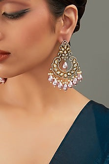 Gold Plated Kundan Polki Handcrafted Chandbali Earrings