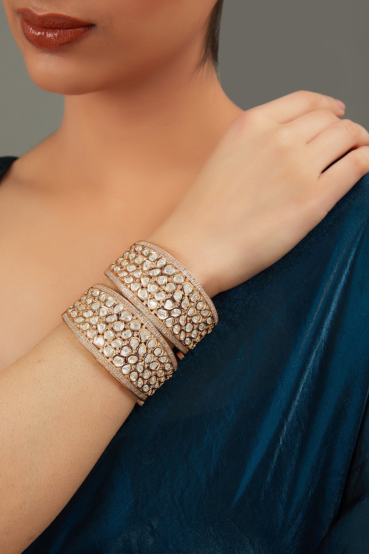 Gold Plated Kundan Polki Handcrafted Bangle